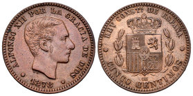 Alfonso XII (1874-1885). 5 céntimos. 1878. Barcelona. OM. (Cal-72). Ae. 4,97 g. MBC+. Est...25,00.