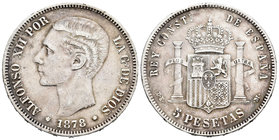 Alfonso XII (1874-1885). 5 pesetas. 1878*_-_. Madrid. DEM. (Cal-29). Ag. 24,81 g. MBC. Est...25,00.
