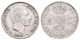 Alfonso XII (1874-1885). 10 centavos. 1883. Manila. (Cal-96). Ag. 2,54 g. MBC. Est...35,00.