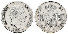 Alfonso XII (1874-1885). 10 centavos. 1885. Manila. (Cal-98). Ag. 2,57 g. MBC+. Est...40,00.