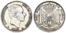 Alfonso XII (1874-1885). 50 centavos. 1883. Manila. (Cal-83). Ag. 12,88 g. MBC/MBC+. Est...75,00.