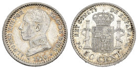 Alfonso XIII (1886-1931). 50 céntimos. 1910*1-0. Madrid. PCV. (Cal-63). Ag. 2,52 g. Pieza tipo. EBC. Est...18,00.