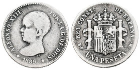 Alfonso XIII (1886-1931). 1 peseta. 1889*_ _-_ _. Madrid. MPM. (Cal-37). Ag. 4,87 g. Escasa. BC. Est...35,00.