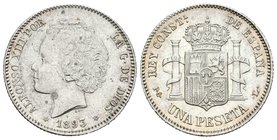 Alfonso XIII (1886-1931). 1 peseta. 1893. Madrid. PGL. (Cal-39). Ag. 5,00 g. EBC+. Est...300,00.