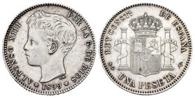Alfonso XIII (1886-1931). 1 peseta. 1899*18-99. Madrid. SGV. (Cal-42). Ag. 5,10 g. EBC-. Est...45,00.