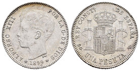 Alfonso XIII (1886-1931). 1 peseta. 1899*18-99. Madrid. SGV. (Cal-42). Ag. 5,09 g. EBC-. Est...35,00.