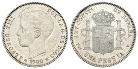 Alfonso XIII (1886-1931). 1 peseta. 1900*19-00. Madrid. SMV. (Cal-44). Ag. 5,00 g.  Brillo original. EBC+. Est...60,00.