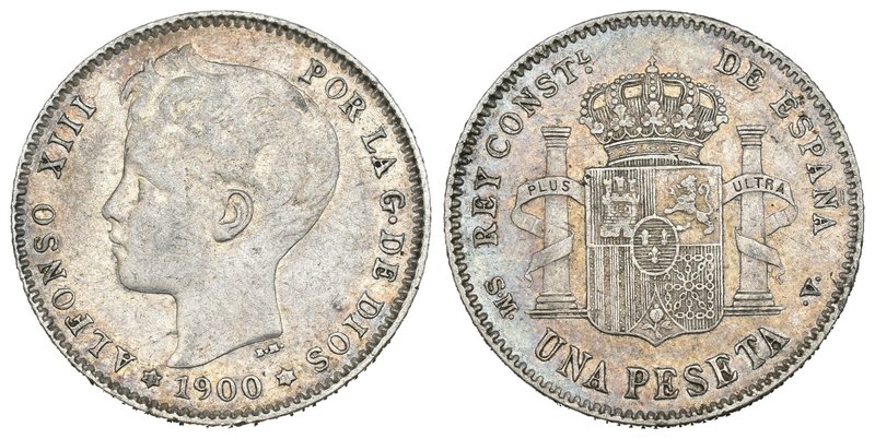 Alfonso XIII (1886-1931). 1 peseta. 1900*19-00. Madrid. SMV. (Cal-44). Ag. 5,02 ...