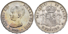 Alfonso XIII (1886-1931). 5 pesetas. 1888*18-88. Madrid. MPM. (Cal-13). Ag. 24,87 g. Golpecitos. MBC. Est...25,00.