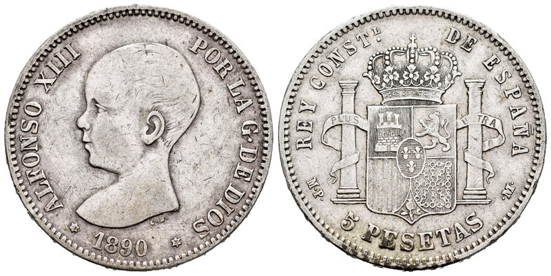 Alfonso XIII (1886-1931). 5 pesetas. 1890*_8-90. Madrid. MPM. (Cal-14 similar). ...