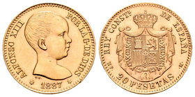 Estado Español (1936-1975). 20 pesetas. 1887*19-61. Madrid. MPM. (Cal-5). Au. 6,48 g. Tirada de 800 piezas. Rara. SC-. Est...350,00.