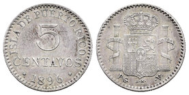 Alfonso XIII (1886-1931). 5 centavos. 1896. Puerto Rico. PGV. (Cal-86). Ag. 1,25 g. Escasa. MBC+. Est...50,00.