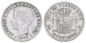 Alfonso XIII (1886-1931). 10 centavos. 1896. Puerto Rico. (Cal-85). Ag. 2,48 g. Escasa. MBC-. Est...45,00.