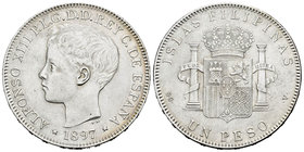 Alfonso XIII (1886-1931). 1 peso. 1897. Manila. SGV. (Cal-81). Ag. 24,85 g. MBC+. Est...75,00.