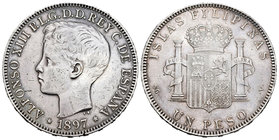 Alfonso XIII (1886-1931). 1 peso. 1897. Manila. SGV. (Cal-81). Ag. 25,08 g. MBC-/MBC. Est...60,00.