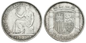 II República (1931-1939). 1 peseta. 1933*3-4. Madrid. (Cal-1). Ag. 4,99 g. SC-. Est...25,00.