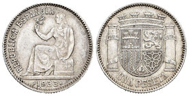 II República (1931-1939). 1 peseta. 1933*3-4. Madrid. (Cal-1). Ag. 5,00 g. EBC-. Est...20,00.