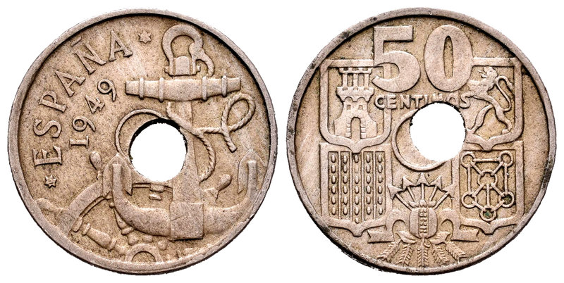 Estado Español (1936-1975). 50 céntimos. 1949*19-_ _. Madrid. Cu-Ni. 4,18 g. Agu...