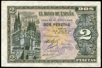 2 pesetas. 1938. Burgos. (Ed 2017-429a). 30 de abril, Arco de Santa María y catedral. Serie C. EBC+. Est...30,00.