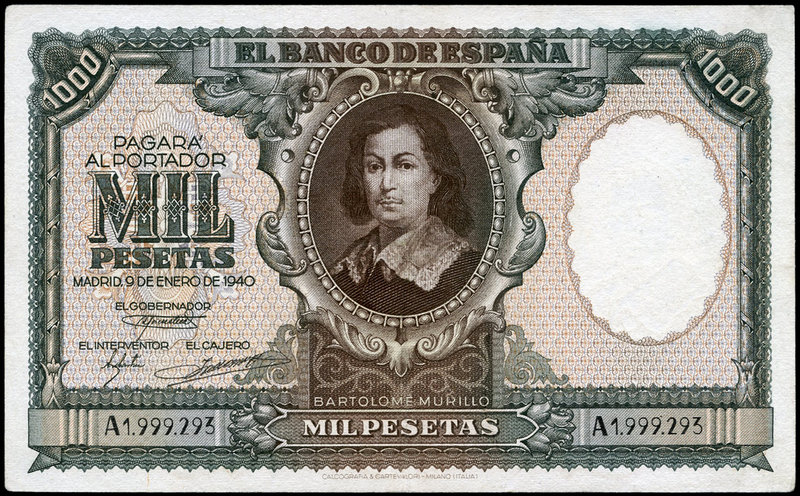 1000 pesetas. 1940. Madrid. (Ed 2017-440). 9 de enero, Bartolomé Murillo. Serie ...