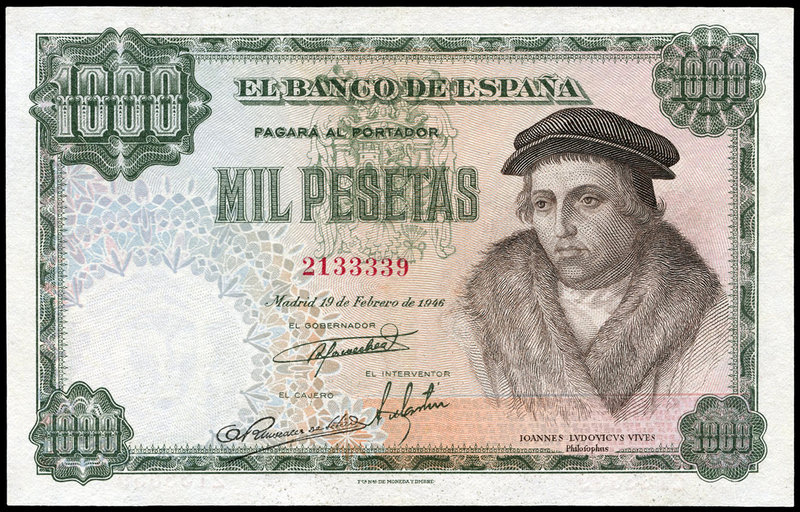 1000 pesetas. 1946. Madrid. (Ed 2017-453). 19 de febrero, Luis Vives. Leve doble...