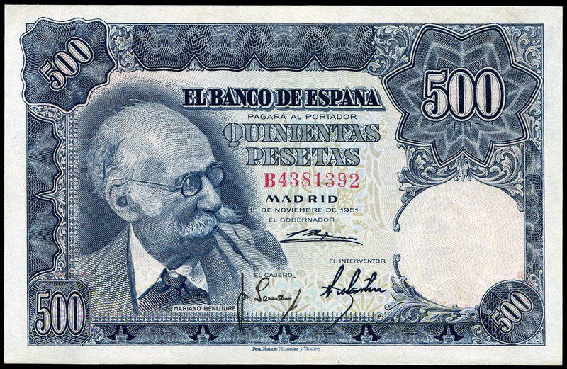 500 pesetas. 1951. Madrid. (Ed 2017-460a). 15 de noviembre, Mariano Benlliure. S...