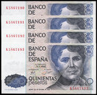500 pesetas. 1979. Madrid. (Ed 2017-476a). 23 de octubre, Rosalía de Castro. Serie K. Cuatro billetes correlativos. SC. Est...50,00.