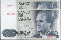 10000 pesetas. 1985. Madrid. (Ed 2017-481). 24 de septiembre, S.M. el Rey D. Juan Carlos I. Sin serie. Pareja correlativa. SC. Est...180,00.