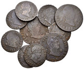 Lote de 10 monedas de bronce de Fernando VII, 4 maravedís (3) y 2 maravedís (7) todas ellas de Segovia, diferentes fechas. A EXAMINAR. BC+/MBC-. Est.....