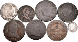 Lote de 8 monedas diferentes de la Monarquía Española 6 de cobre y 2 de plata. A EXAMINAR. BC+/MBC-. Est...80,00.