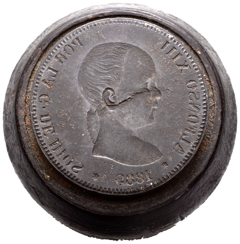 Cuño original de anverso de 5 pesetas de 1889 de Alfonso XIII para la acuñación ...