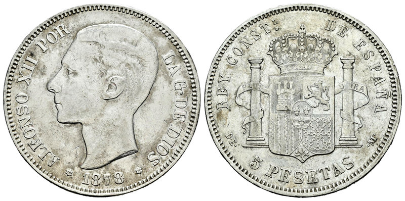 Alfonso XII (1874-1885). 5 pesetas. 1878*18-78. Madrid. DEM. (Vti-107F). Ag. 24,...