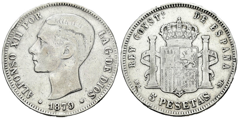 Alfonso XII (1874-1885). 5 pesetas. 1879*18-79. Madrid. MSM. (Vti-109Fb variante...