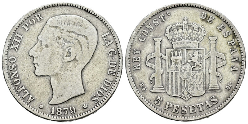 Alfonso XII (1874-1885). 5 pesetas. 1879*18-79. Madrid. DEM. (Vti-109Fe). Ag. No...