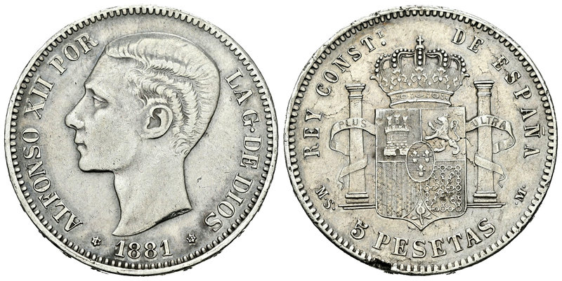 Alfonso XII (1874-1885). 5 pesetas. 1881*18-82. Madrid. MSM. (Vti-110Fd variante...