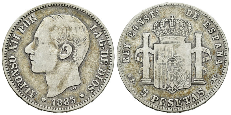 Alfonso XII (1874-1885). 5 pesetas. 1885*_ _-_ _. Madrid. MSM. (Vti-115F). Ag. 2...