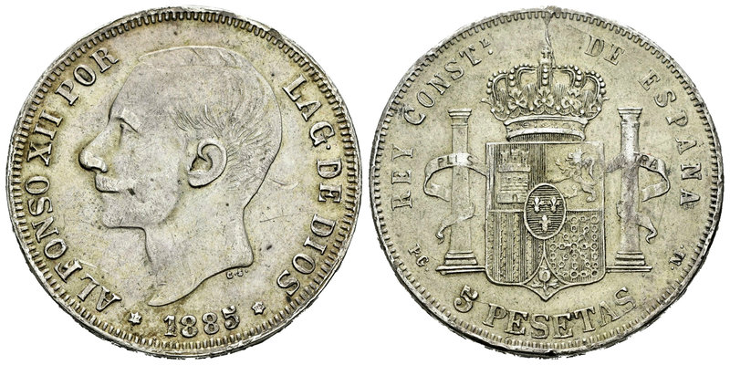Alfonso XII (1874-1885). 5 pesetas. 1885*18-85). Madrid. PGM. (Vti-115Fd). Ag. 2...
