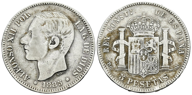 Alfonso XII (1874-1885). 5 pesetas. 1885*_8-8_. Madrid. PGM. (Vti-115Fd). Ag. 23...