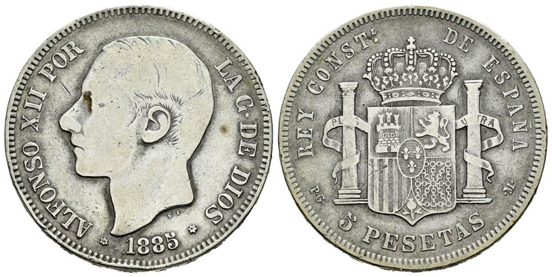 Alfonso XII (1874-1885). 5 pesetas. 1885*18-81. Madrid. PGM. (Vti-115Fd). Ag. 24...