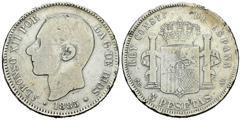 Alfonso XII (1874-1885). 5 pesetas. 1885*_8-_ _. Madrid. PGV. (Vti-115Fh). Ag. 2...
