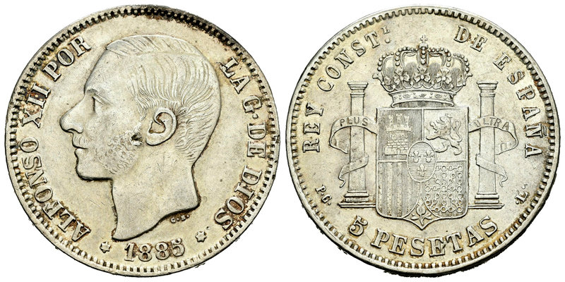 Alfonso XII (1874-1885). 5 pesetas. 1885*18-_ _. Madrid. PGL. (Vti-115Fi variant...