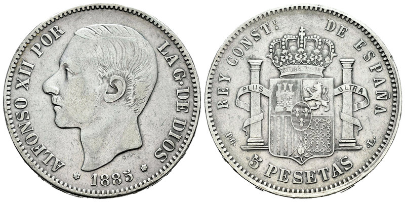 Alfonso XII (1874-1885). 5 pesetas. 1885*18-_ _. Madrid. PGL. (Vti-115Fi). Ag. 2...