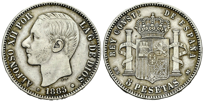 Alfonso XII (1874-1885). 5 pesetas. 1885*18-87. Madrid. MSM. (Vti-117F). Ag. 25,...