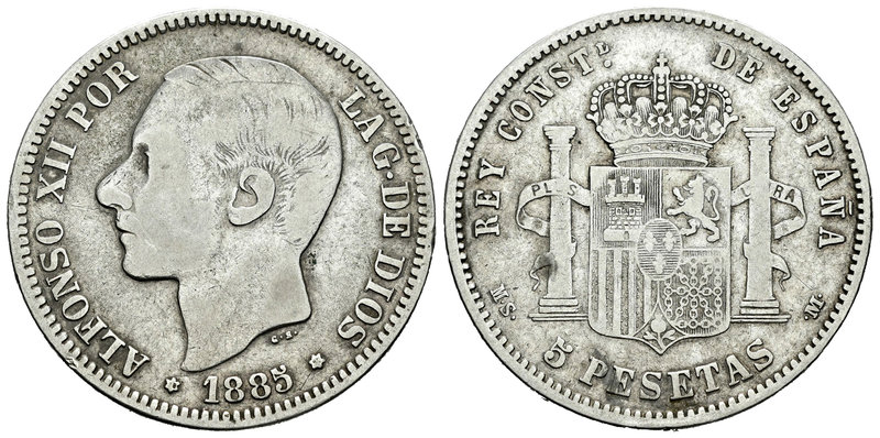 Alfonso XII (1874-1885). 5 pesetas. 1885. Madrid. MSM. (Vti-117F). Ag. 23,85 g. ...