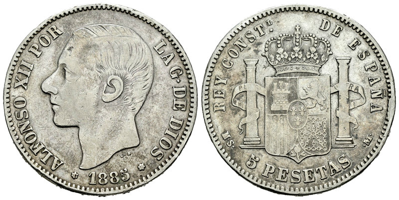Alfonso XII (1874-1885). 5 pesetas. 1885*18-87. Madrid. MSM. (Vti-117F). Ag. 24,...