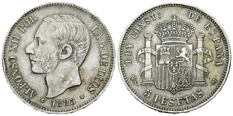 Alfonso XII (1874-1885). 5 pesetas. 1885*18-97. Madrid. MSM. (Vti-117 variante)....
