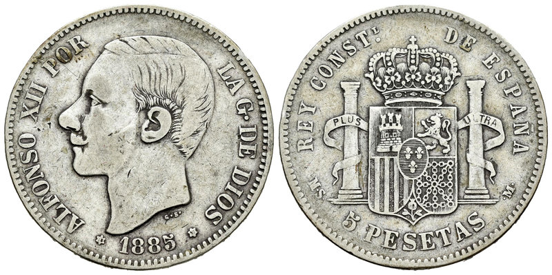 Alfonso XII (1874-1885). 5 pesetas. 1885*18-87. Madrid. MSM. (Vti-117F). Ag. Est...