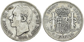 Alfonso XII (1874-1885). 5 pesetas. 1885*18-87. Madrid. MSM. (Vti-117F). Ag. Est...0,00.