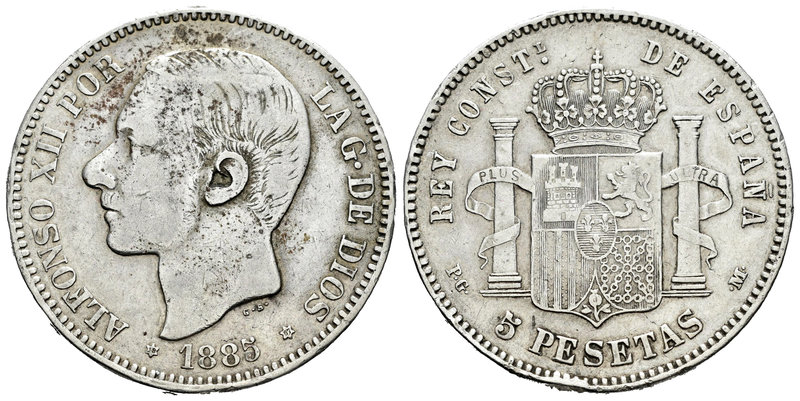 Alfonso XII (1874-1885). 5 pesetas. 1885*18-87. Madrid. PGM. (Vti-117Fd). Ag. 24...