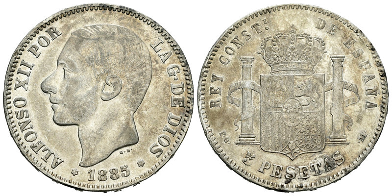 Alfonso XII (1874-1885). 5 pesetas. 1885*18-87. Madrid. PGM. (Vti-117Fe). Ag. 24...